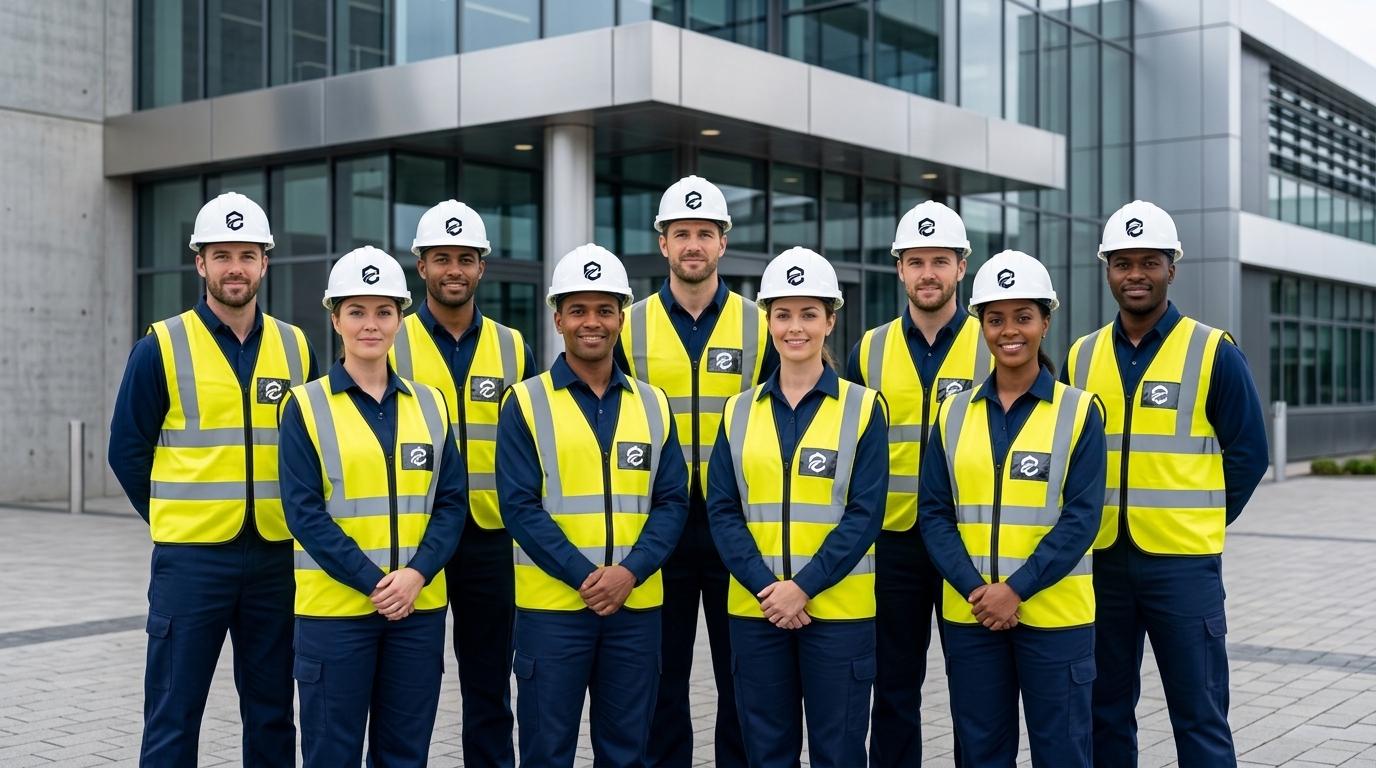 Equipo de ingenieros y técnicos certificados de EXPROSER con uniformes oficiales